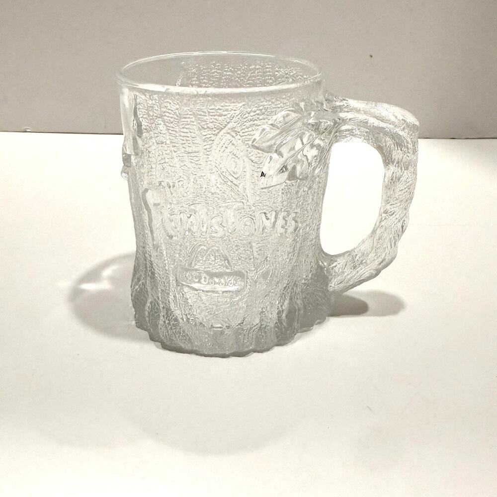 McDonalds 1993 The Flintstones Frosted Clear TreeMendous Bark Glass Mug Cup Vtg